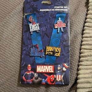 Marvel Blue and Red Lanyard Pin Set Never Used, NWT